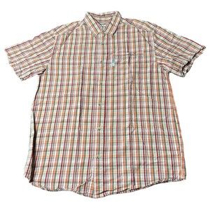 Columbia Sportswear Casual Orange Plaid Button Down Short Sleeve Shirt Men Sz S